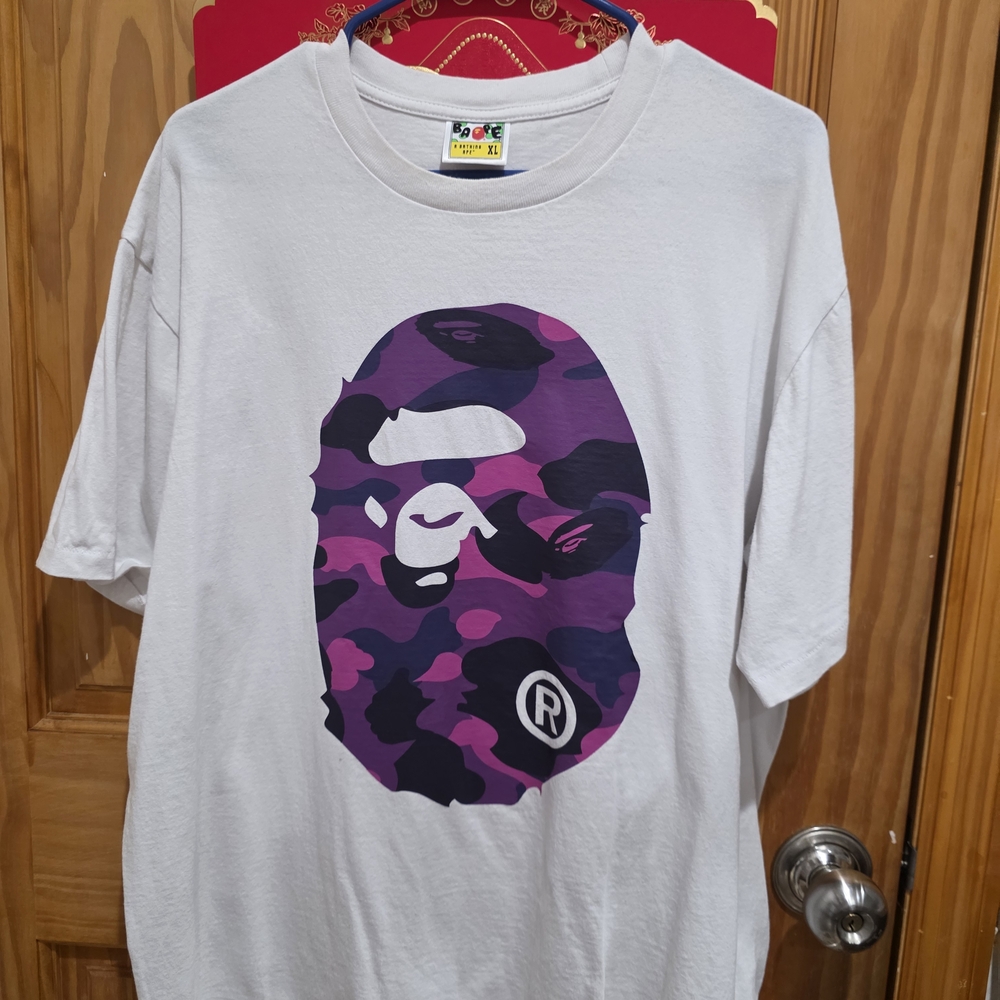 BAPE Color Camo Big Ape Head Tee Purple/White Size XL
